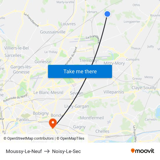 Moussy-Le-Neuf to Noisy-Le-Sec map