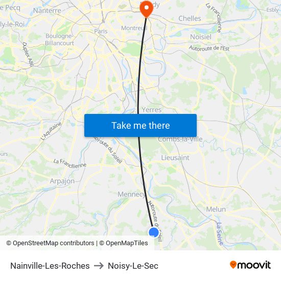 Nainville-Les-Roches to Noisy-Le-Sec map