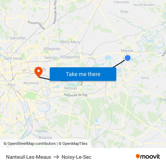Nanteuil-Les-Meaux to Noisy-Le-Sec map