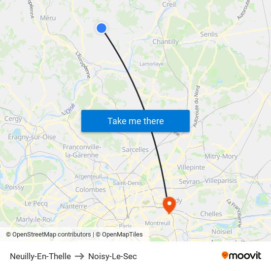 Neuilly-En-Thelle to Noisy-Le-Sec map