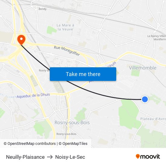 Neuilly-Plaisance to Noisy-Le-Sec map
