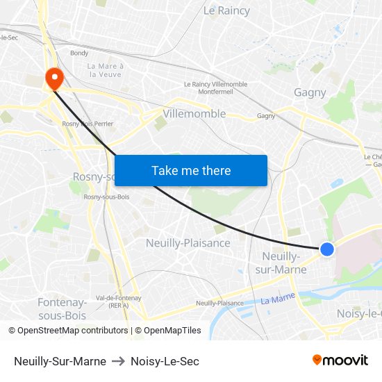 Neuilly-Sur-Marne to Noisy-Le-Sec map