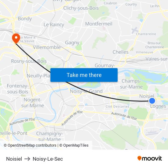 Noisiel to Noisy-Le-Sec map