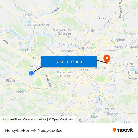 Noisy-Le-Roi to Noisy-Le-Sec map