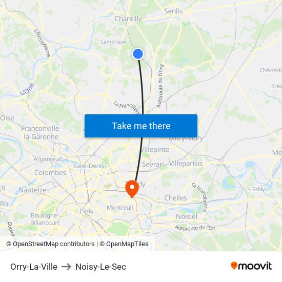 Orry-La-Ville to Noisy-Le-Sec map