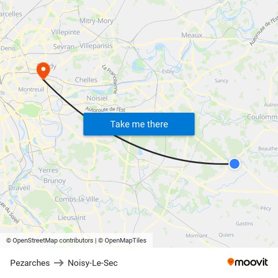 Pezarches to Noisy-Le-Sec map