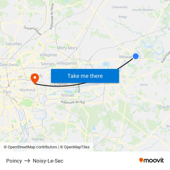 Poincy to Noisy-Le-Sec map