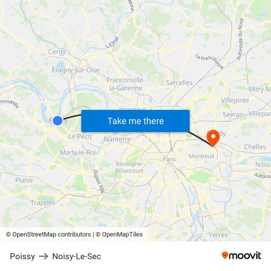 Poissy to Noisy-Le-Sec map