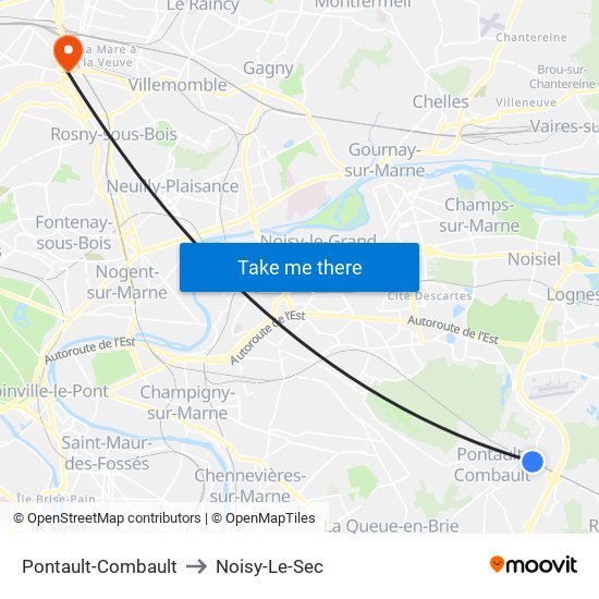 Pontault-Combault to Noisy-Le-Sec map