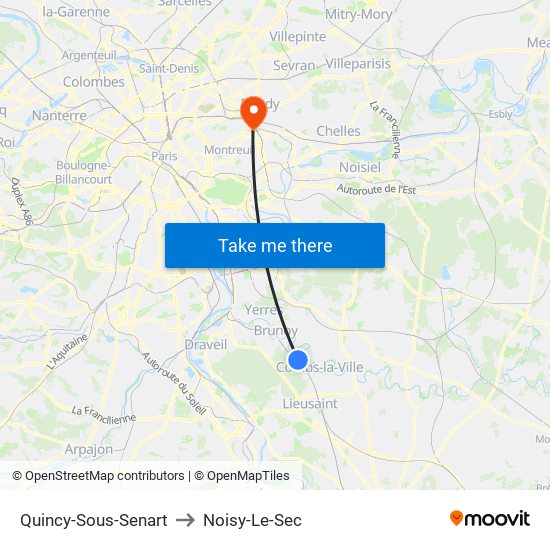 Quincy-Sous-Senart to Noisy-Le-Sec map