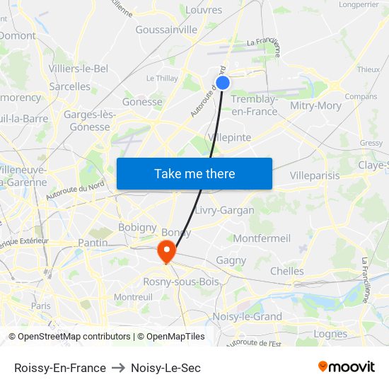 Roissy-En-France to Noisy-Le-Sec map