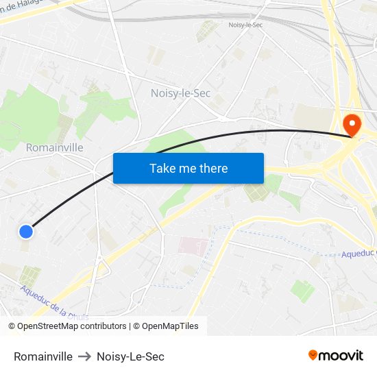 Romainville to Noisy-Le-Sec map