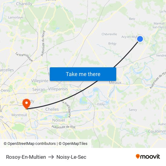 Rosoy-En-Multien to Noisy-Le-Sec map