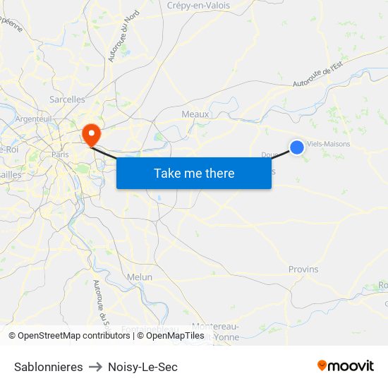 Sablonnieres to Noisy-Le-Sec map