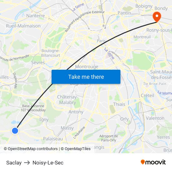 Saclay to Noisy-Le-Sec map