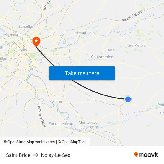 Saint-Brice to Noisy-Le-Sec map