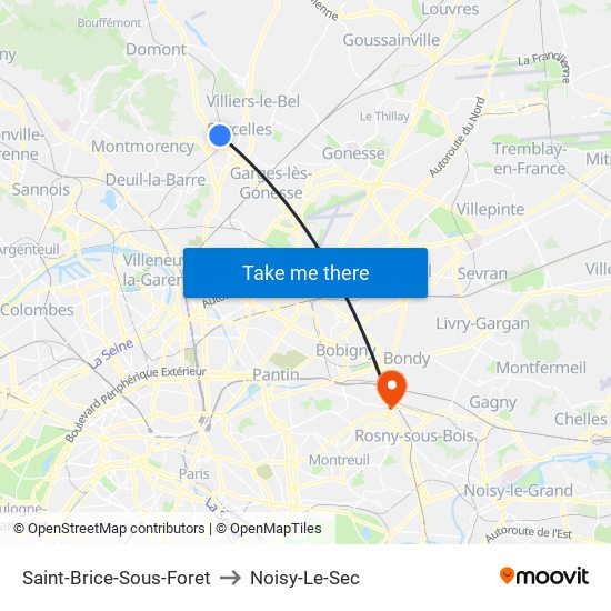 Saint-Brice-Sous-Foret to Noisy-Le-Sec map