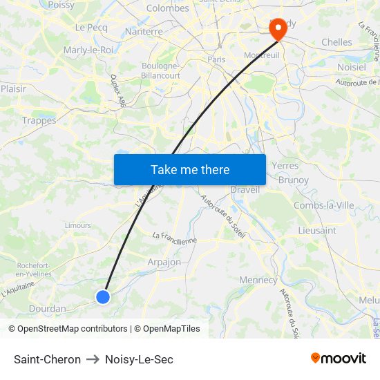 Saint-Cheron to Noisy-Le-Sec map