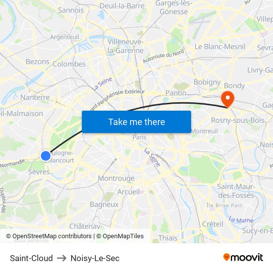 Saint-Cloud to Noisy-Le-Sec map