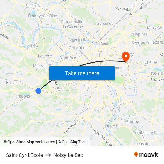 Saint-Cyr-L'Ecole to Noisy-Le-Sec map