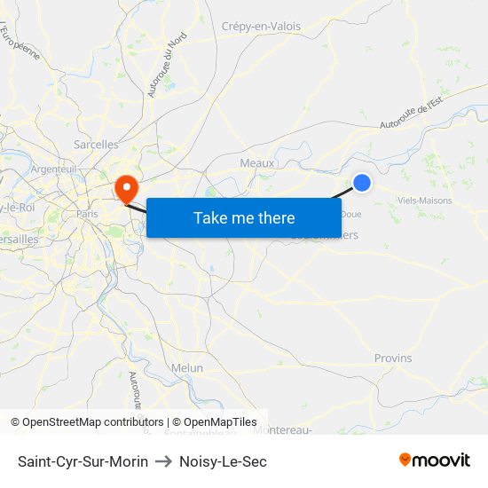 Saint-Cyr-Sur-Morin to Noisy-Le-Sec map