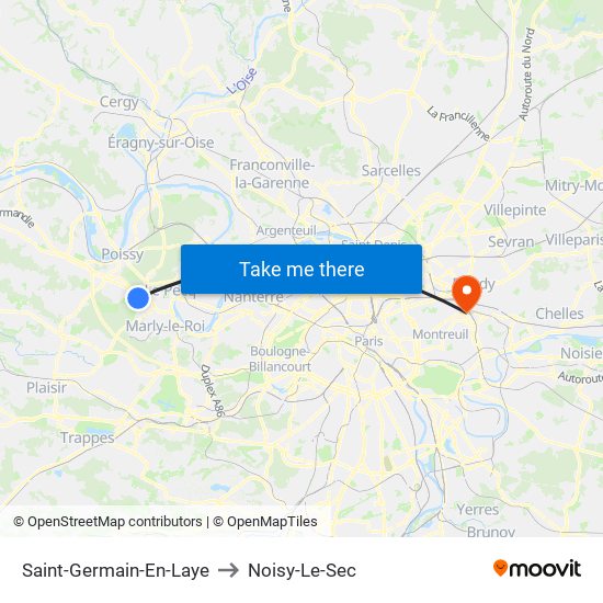 Saint-Germain-En-Laye to Noisy-Le-Sec map