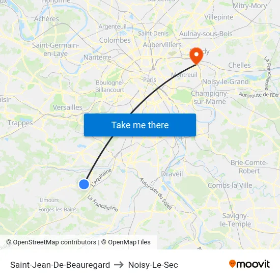 Saint-Jean-De-Beauregard to Noisy-Le-Sec map