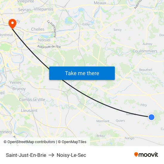 Saint-Just-En-Brie to Noisy-Le-Sec map
