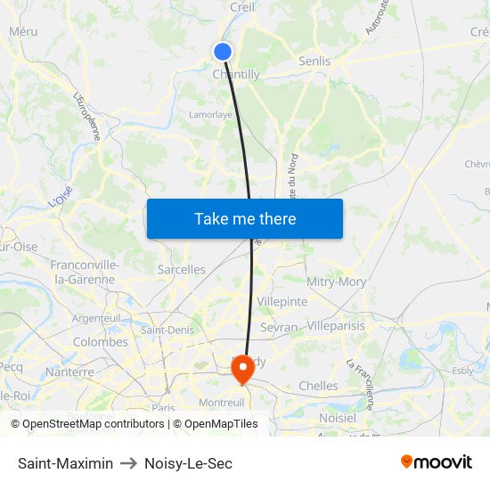 Saint-Maximin to Noisy-Le-Sec map