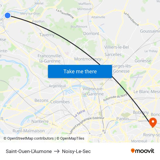 Saint-Ouen-L'Aumone to Noisy-Le-Sec map