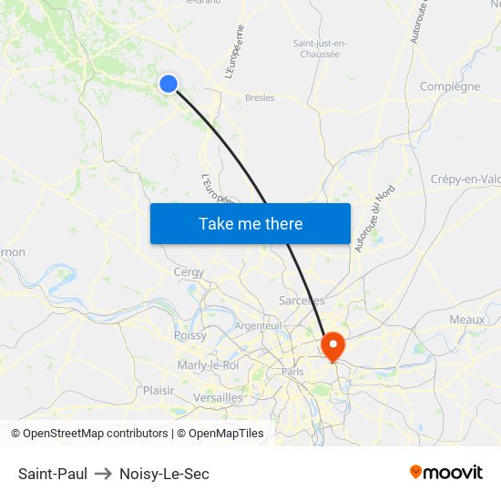 Saint-Paul to Noisy-Le-Sec map