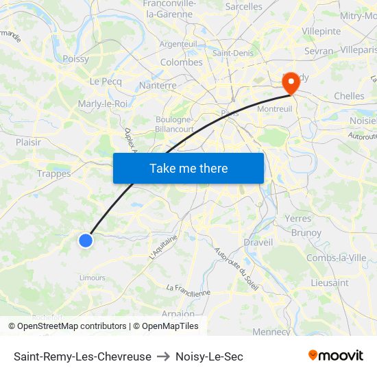 Saint-Remy-Les-Chevreuse to Noisy-Le-Sec map