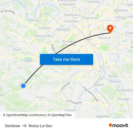 Senlisse to Noisy-Le-Sec map