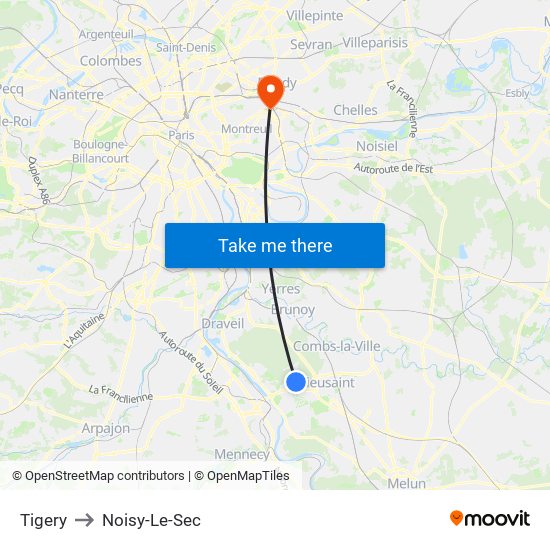 Tigery to Noisy-Le-Sec map
