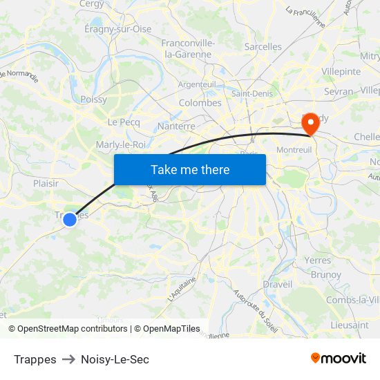 Trappes to Noisy-Le-Sec map