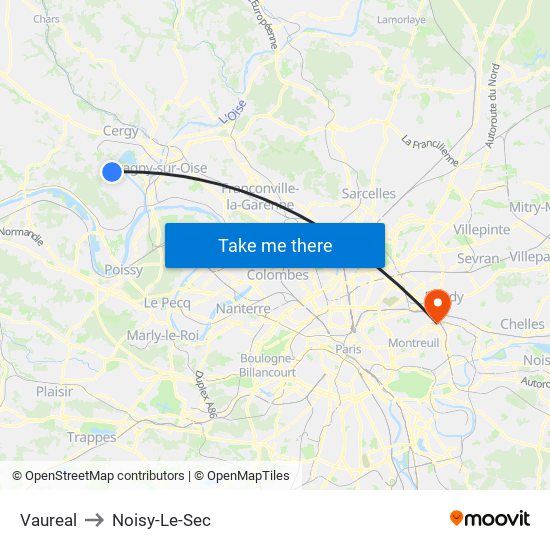 Vaureal to Noisy-Le-Sec map