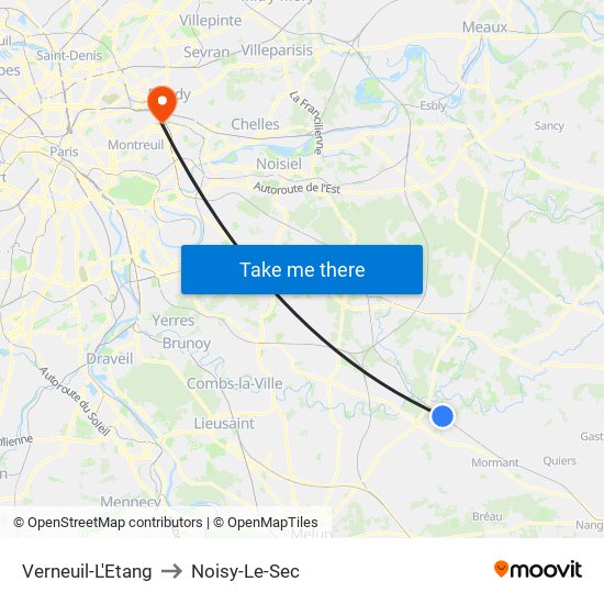 Verneuil-L'Etang to Noisy-Le-Sec map