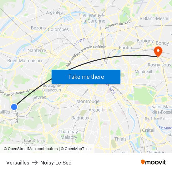 Versailles to Noisy-Le-Sec map