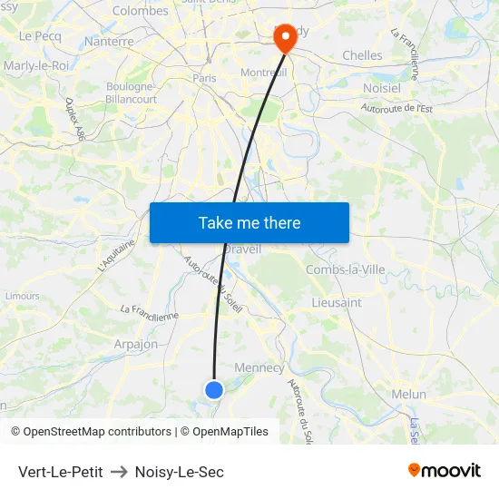 Vert-Le-Petit to Noisy-Le-Sec map