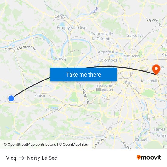 Vicq to Noisy-Le-Sec map
