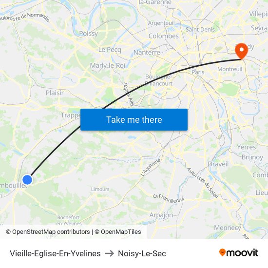 Vieille-Eglise-En-Yvelines to Noisy-Le-Sec map