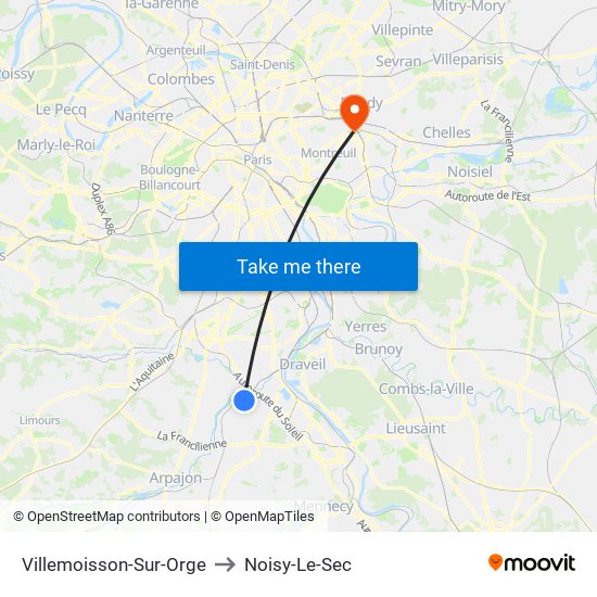 Villemoisson-Sur-Orge to Noisy-Le-Sec map