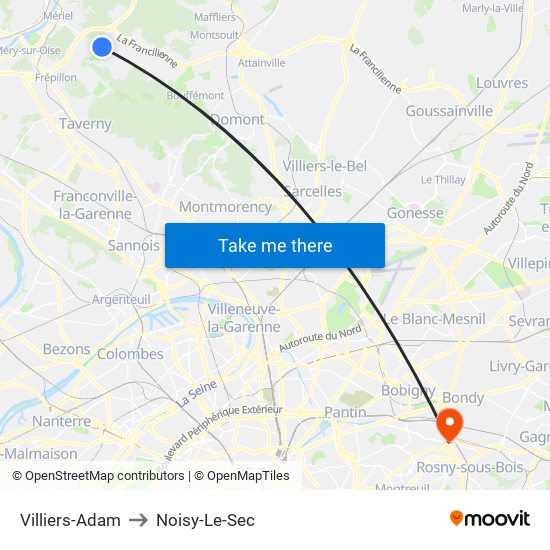 Villiers-Adam to Noisy-Le-Sec map