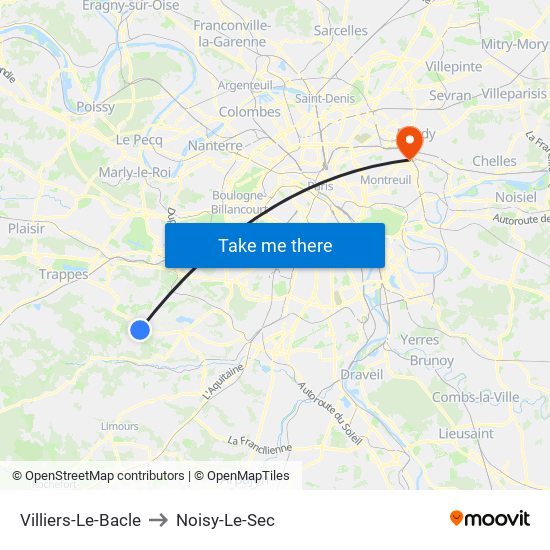 Villiers-Le-Bacle to Noisy-Le-Sec map