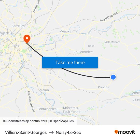 Villiers-Saint-Georges to Noisy-Le-Sec map