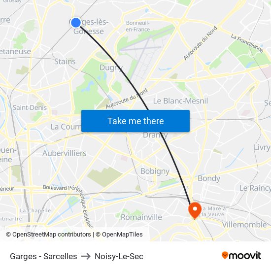 Garges - Sarcelles to Noisy-Le-Sec map