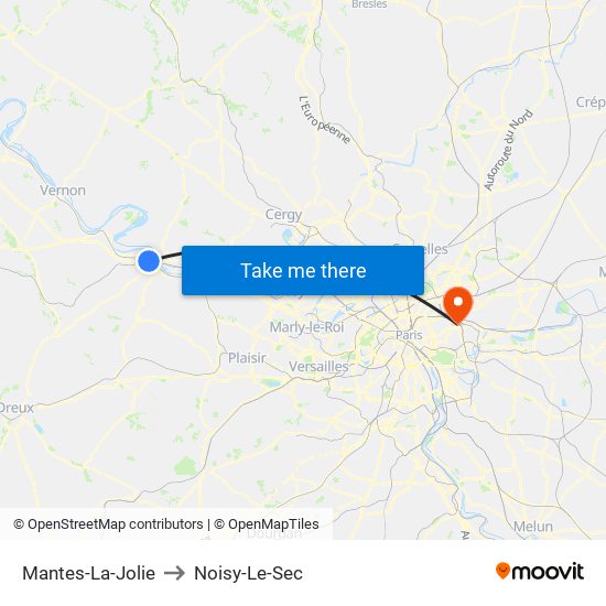 Mantes-La-Jolie to Noisy-Le-Sec map