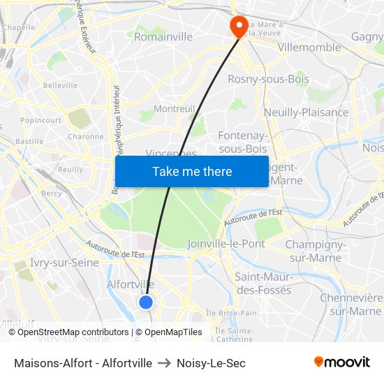 Maisons-Alfort - Alfortville to Noisy-Le-Sec map