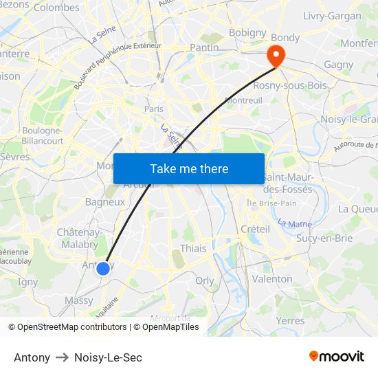 Antony to Noisy-Le-Sec map
