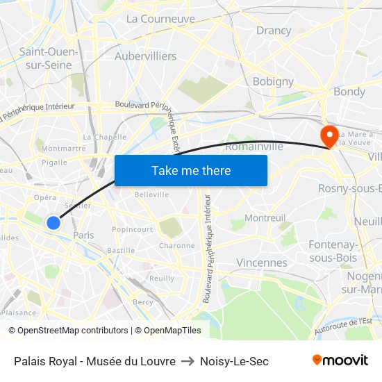 Palais Royal - Musée du Louvre to Noisy-Le-Sec map